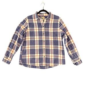 L.L. Bean Relaxed‎ Fit Plaid Flannel Shirt Blue Red White Button Down Mens M